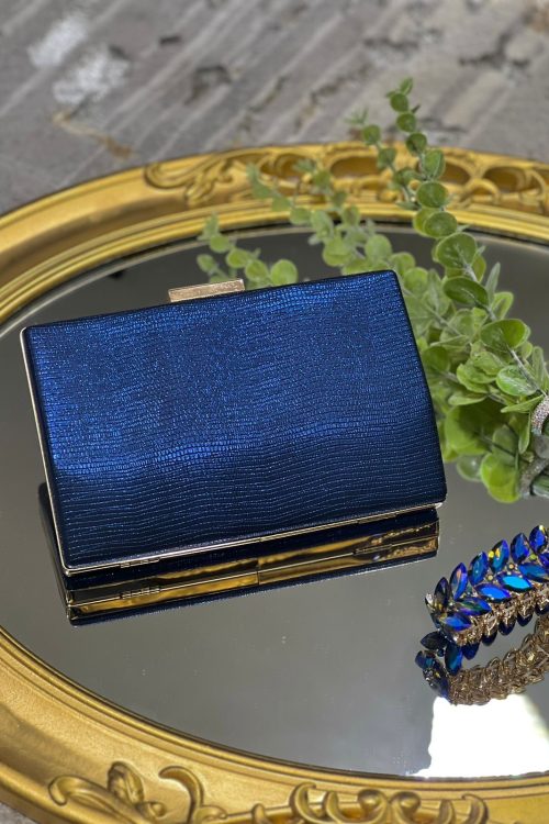 Clutch metálico azul con dorado