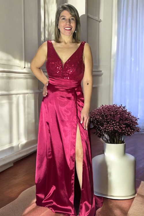 Atrevido Vestido de Fiesta en satín con lentejuelas