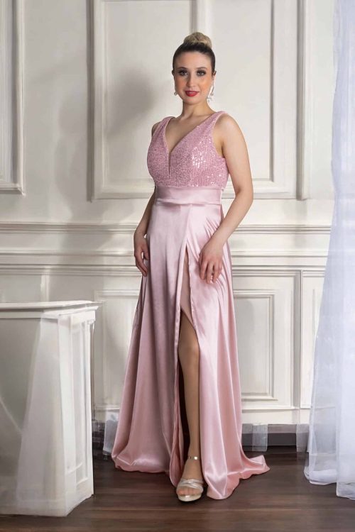 Vestido de Fiesta en satín con lentejuelas