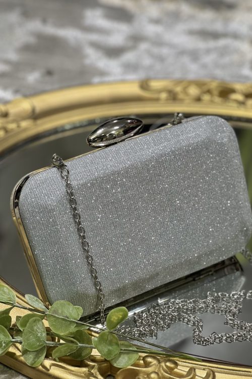 Clutch metálico plata.