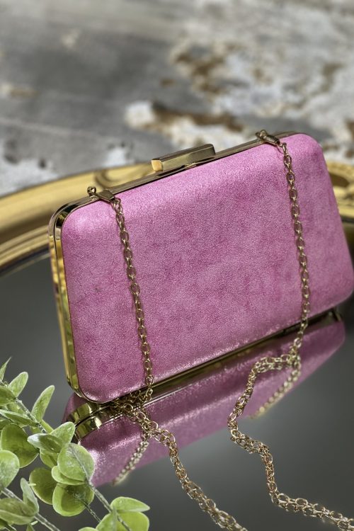 Clutch metálico rosa difuminado con borde dorado