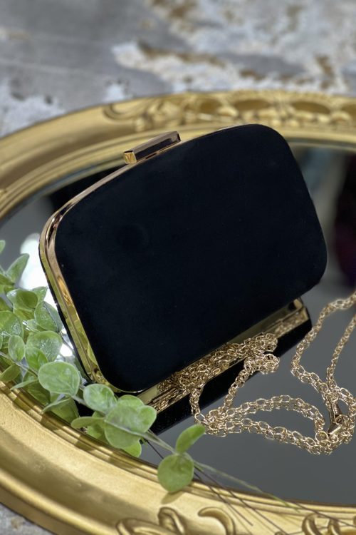 Clutch metálico símil gamuza