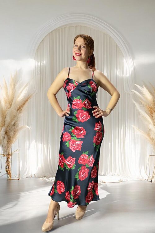 Vestido De Fiesta en Satín Estampado