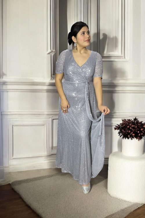 Vestido Fiesta Talla Grande Elastizado con Lentejuelas