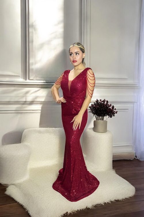 Vestido de Fiesta con Lentejuelas y Cristales Sirena