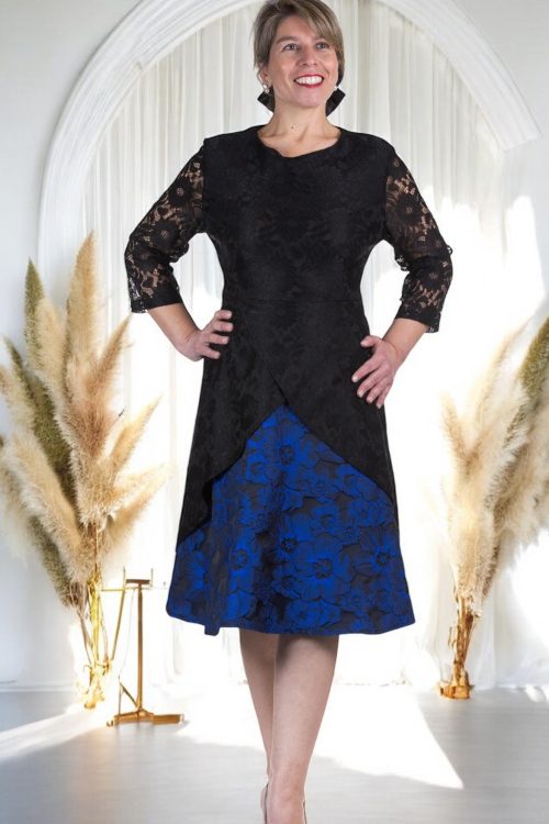 Vestido de Fiesta de Encaje con Tafetán